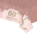 Détail de la nappe jetable 60ème anniversaire en or rose avec paillettes et diamants - Nappe 60ème Anniversaire / 137x274cm / Or rose