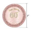 Détail d'une assiette en papier pailletée or rose 7 pouces pour 60e anniversaire - Assiette 60ème Anniversaire / 7 Pouces (16 Pièces/Paquet) / Or rose