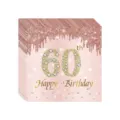 Détail de serviettes de fête jetables 60e anniversaire or rose avec effet paillettes - 60ème Anniversaire Serviettes / Ensemble de 20 Pièces