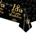 Elegant black and gold 18th Happy Birthday disposable tablecloth for party decor - 18th Birthday / 137x274cm