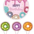 Décorations de gâteau d'anniversaire sur le thème des donuts roses pour filles - Cupcake Toppers / Lot de 24