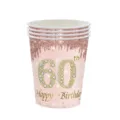 Détail des gobelets en papier jetables rose gold 60th Happy Birthday pour la fête - 60ème Anniversaire Gobelets en Papier / Lot de 16 / Or rose