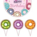 Lot de décorations de gâteau joyeux anniversaire thème donut pour fête de desserts - Donut Cupcake Toppers / Lot de 24