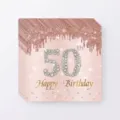 Détail de serviettes 50e anniversaire or rose avec gouttes de paillettes et diamants - 50ème Anniversaire Serviettes / Ensemble de 20 Pièces / Or rose