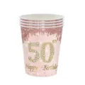 Gobelets en papier 50 ans Joyeux Anniversaire or rose avec design pailleté brillant - 50ème Anniversaire Gobelets en Papier / Lot de 16 / Or rose