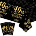 Black and gold 40th birthday party tablecloth and napkins set with fireworks - 40th Birthday / 137x274cm