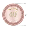 Assiette en papier rose gold de 7 pouces pour 40ème anniversaire avec design brillant - Assiette 40ème Anniversaire / 7 Pouces (16 Pièces/Paquet)