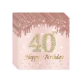 Détail de serviettes 40 ans or rose avec motifs pailletés et diamants étincelants - 40ème Anniversaire Serviettes / Ensemble de 20 Pièces / Or rose