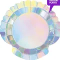 Assiette à dessert holographique en forme de coquillage pour fête sirène - Holographique iridescent / Forme de Coquillage (8 Pièces/Paquet)