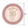 Assiette en papier or rose de 7 pouces avec motif pailleté pour 30e anniversaire - Assiette 30ème Anniversaire / 7 Pouces (16 Pièces/Paquet)