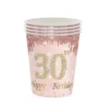 Détail du gobelet en papier 30e anniversaire or rose avec paillettes et diamants - 30ème Anniversaire Gobelets en Papier / Lot de 16