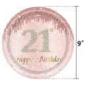 Assiette en carton jetable de 9 pouces pour 21e anniversaire, or rose avec texte pailleté - Assiette 21ème Anniversaire / 9 Inch (16 Pieces/Pack)