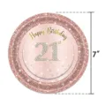 Assiette en papier or rose de 7 pouces pour 21e anniversaire avec bord pailleté - Assiette 21ème Anniversaire / 7 Pouces (16 Pièces/Paquet)