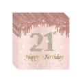 Vue détaillée de serviettes pour 21ème anniversaire en or rose avec motifs pailletés - Serviettes 21ème Anniversaire / Ensemble de 20 Pièces