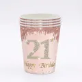 Détail de gobelets en papier rose gold pour 21e anniversaire avec paillettes - Gobelet 21ème Anniversaire / Lot de 16