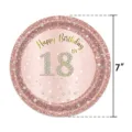 Détail de l'assiette en carton rose doré de 7 pouces pour le 18e anniversaire festif - Assiette 18ème Anniversaire / 7 Pouces (16 Pièces/Paquet)
