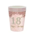 Gobelets en papier jetables 18e anniversaire or rose avec motif pailleté - Gobelet 18ème Anniversaire / Lot de 16