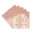 Serviettes 100ème anniversaire or rose avec design pailleté style diamant - Serviettes 100ème Anniversaire / Ensemble de 20 Pièces