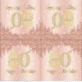 Serviettes 80e anniversaire or rose avec texture pailletée et chiffres en diamant - Serviettes 80ème Anniversaire / Ensemble de 20 Pièces