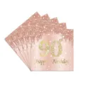 Serviettes en papier or rose 90e anniversaire pour décoration de table élégante - Serviettes 90ème Anniversaire / Ensemble de 20 Pièces