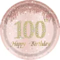 Assiette en papier pour le 100ème anniversaire or rose avec motif diamant chic - 100ème Anniversaire Or Rose / 9 Pouces (20 Pièces/Paquet)