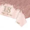 Nappe jetable 18ème anniversaire or rose avec motif de gouttes à paillettes - Nappe 18ème Anniversaire / 137x274cm