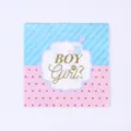 Détail d'une serviette en papier gender reveal avec texte doré Boy or Girl et pois - Serviettes Bébé / 16 feuilles