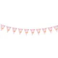 Détail de la banderole rose de Pâques décorée avec motifs de lapins et de fleurs - Bannière Triangle de Pâques