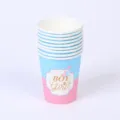 Gobelets en papier empilés rose et bleu pour Gender Reveal avec texte doré Boy or Girl - Gobelets en Papier Bébé / Lot de 16