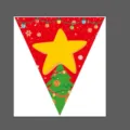 Feestelijke kerst driehoekige vlag met gele ster en groen kerstboom decoratie patroon - Rode Kerstboom Wimpel
