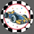 Assiette en papier pour fête de garçons avec voiture de course, bordure damier et étoiles - Assiette 7 pouces / Lot de 16
