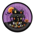 Assiette en papier ronde pour Halloween avec maison hantée et texte Happy Halloween pour fête - Assiette de 7 Pouces (10 Pièces)