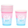 Einweg-Pappbecher für Gender Reveal Partys mit blauem und rosa Boy or Girl Themendesign - Papierbecher / 16er Pack