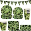 Set complet de vaisselle de fête camouflage militaire avec assiettes et gobelets - Ensemble 9 Pièces Camouflage