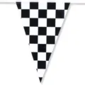 Fanion triangulaire à damier noir et blanc pour décoration de fête sur thème de course - Banderole (Une Chaîne)