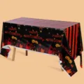 Nappe de fête d'Halloween jetable avec motifs de citrouilles, châteaux et chauves-souris - Nappe Toile d'Araignée / 137x274cm