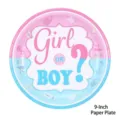 9-Zoll runder Pappteller für Gender Reveal Party mit pinkem und blauem Girl or Boy Design - 9 Zoll Teller / 16er Pack
