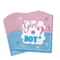 Einweg-Servietten zur Geschlechtsenthüllung mit blau-rosa Boy or Girl Aufdruck Design - Servietten / 16-Blatt-Packung