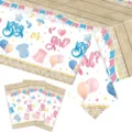 Geschlechtsenthüllung Partyzubehör-Set mit Boy or Girl Tischdecke und Servietten - Neue Tauf-Tischdecke / 1 Stück (137x274cm)