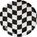Assiette jetable en carton à carreaux noirs et blancs pour anniversaire de course - Assiettes en Papier Bord Vague 7 Pouces (10 Pièces/Paquet)