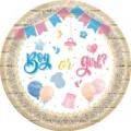 Dekorative Pappteller für Gender Reveal Party mit Boy or Girl Motiv und Symbolen - Neue Tauf-Teller 7 Zoll / 16er Pack