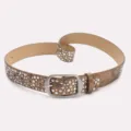 Vintage punk style brown studded belt with silver metallic rivets for women jeans - 103cm / Antique Gold