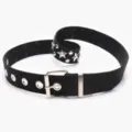 Unisex black woven nylon belt featuring silver star studs and classic metal buckle - Black