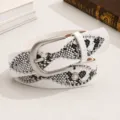 White studded belt with snakeskin pattern and pearl accents, Y2K fashion for women - White