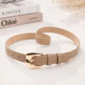 Elegant French retro style khaki belt for women with gold-tone buckle for formal suits - Khaki