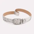 Punk style silver faux leather belt for women with irregular metallic studs decoration - 103cm / Silver