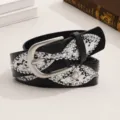 Retro black Y2K studded belt with silver pin buckle and chic snakeskin pattern details - Black
