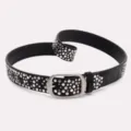 Women's black punk style leather belt featuring irregular silver metal stud decorations - 103cm / Black