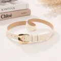 Vintage French style women's belt in cream faux leather with elegant gold buckle - Beige