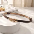 Elegante cintura sottile in pelle marrone con fibbia a rosa vintage dorata per vestiti - Caffè